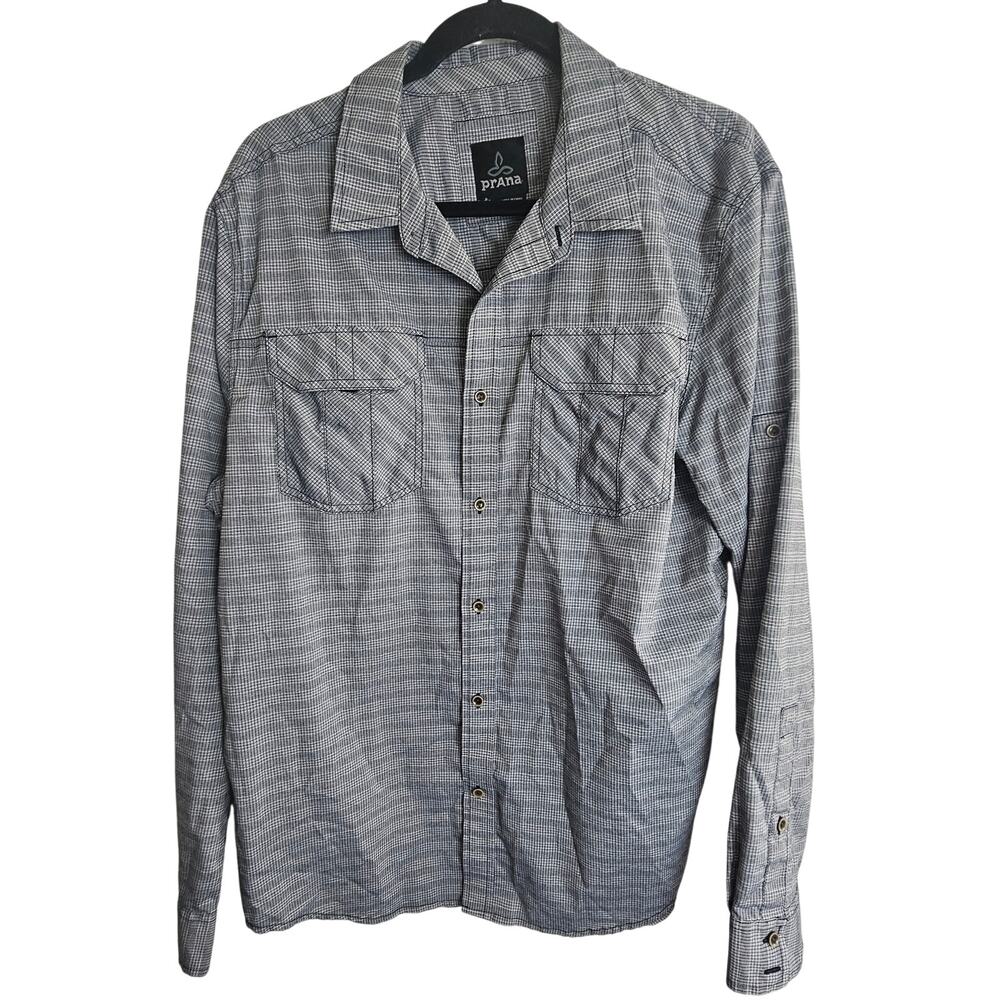 Prana Mens Striped Shirt Size L Gorpcore Granola Outdoor Trail Hiking Breathable